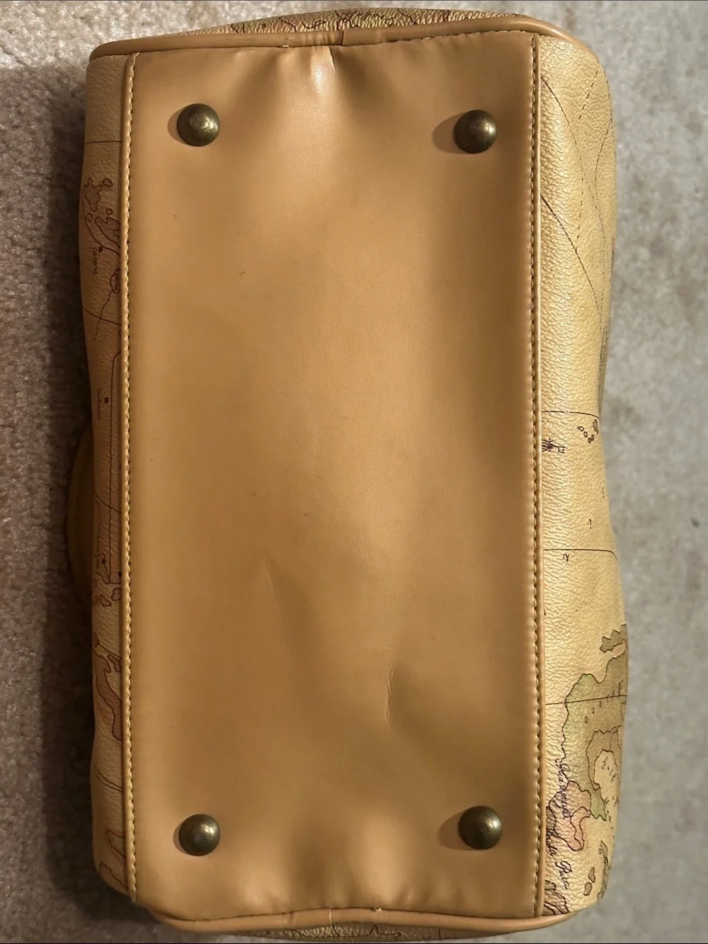 Allen Edward Leather-Look Map-Print Speedy Satchel in Tan